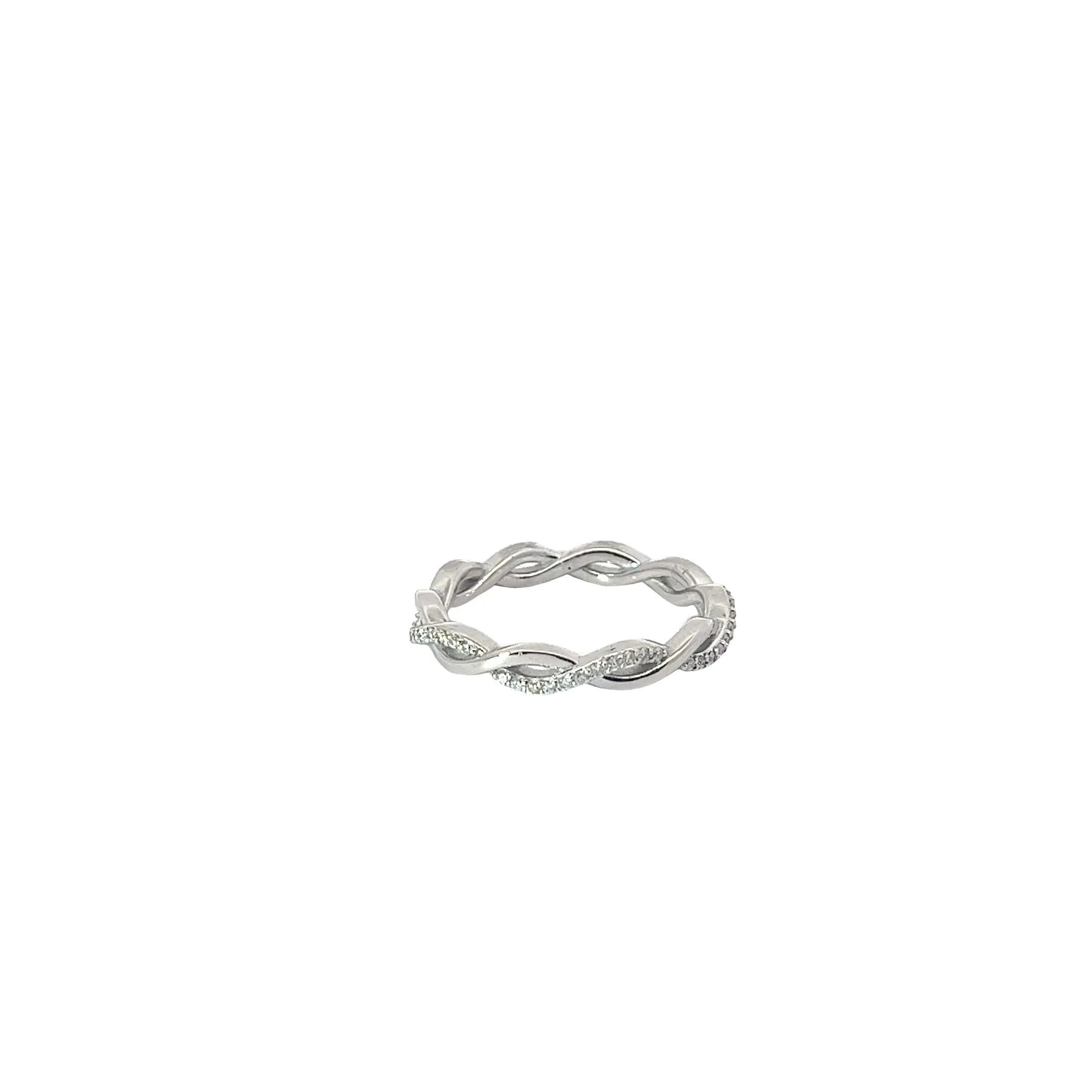 14K WHITE GOLD .35CT G VS2 ROUND DIAMOND TWISTED BAND SIZE 7
