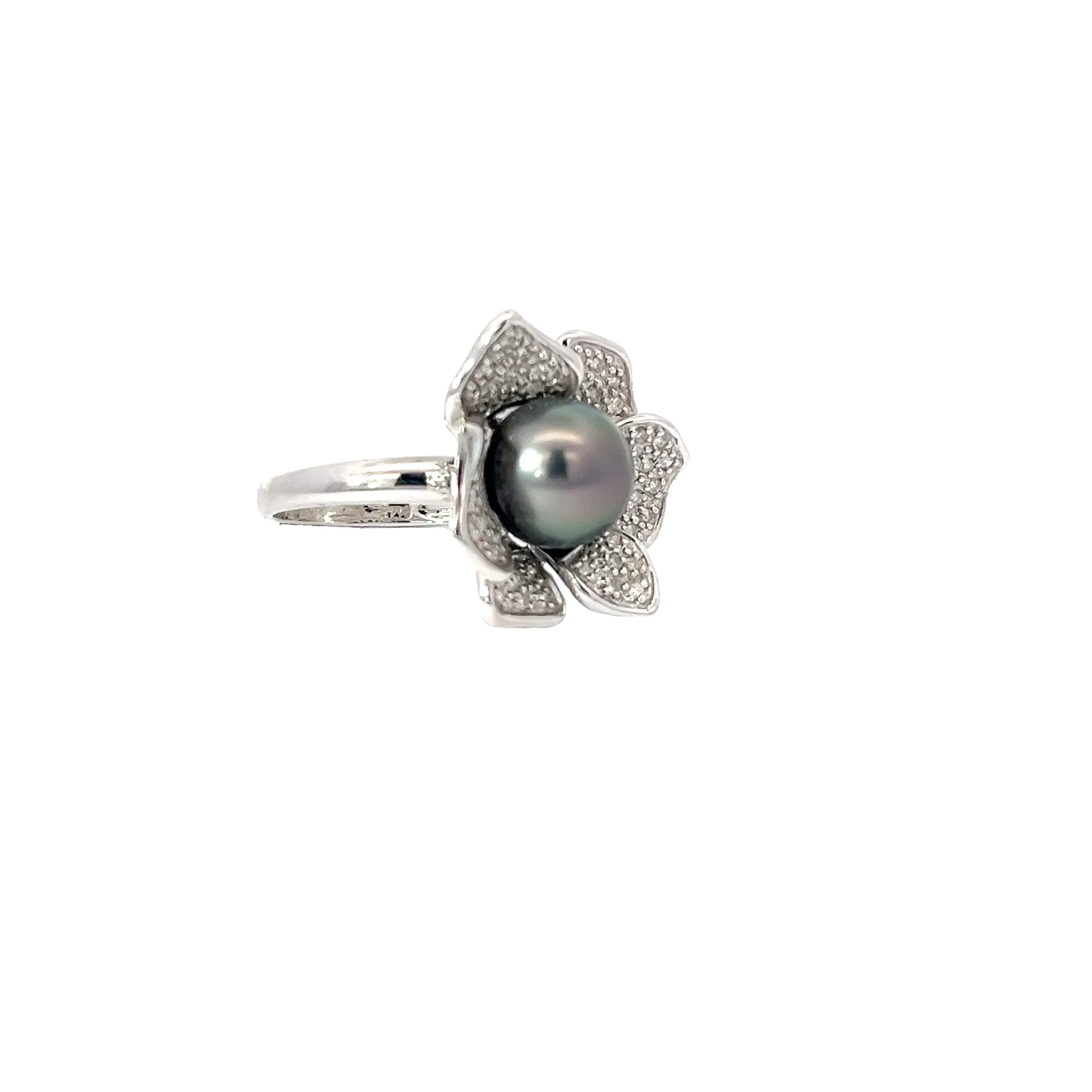 14k White Gold .38ct H SI1 Round Diamond and 10 MM Tahitian Pearl Ring