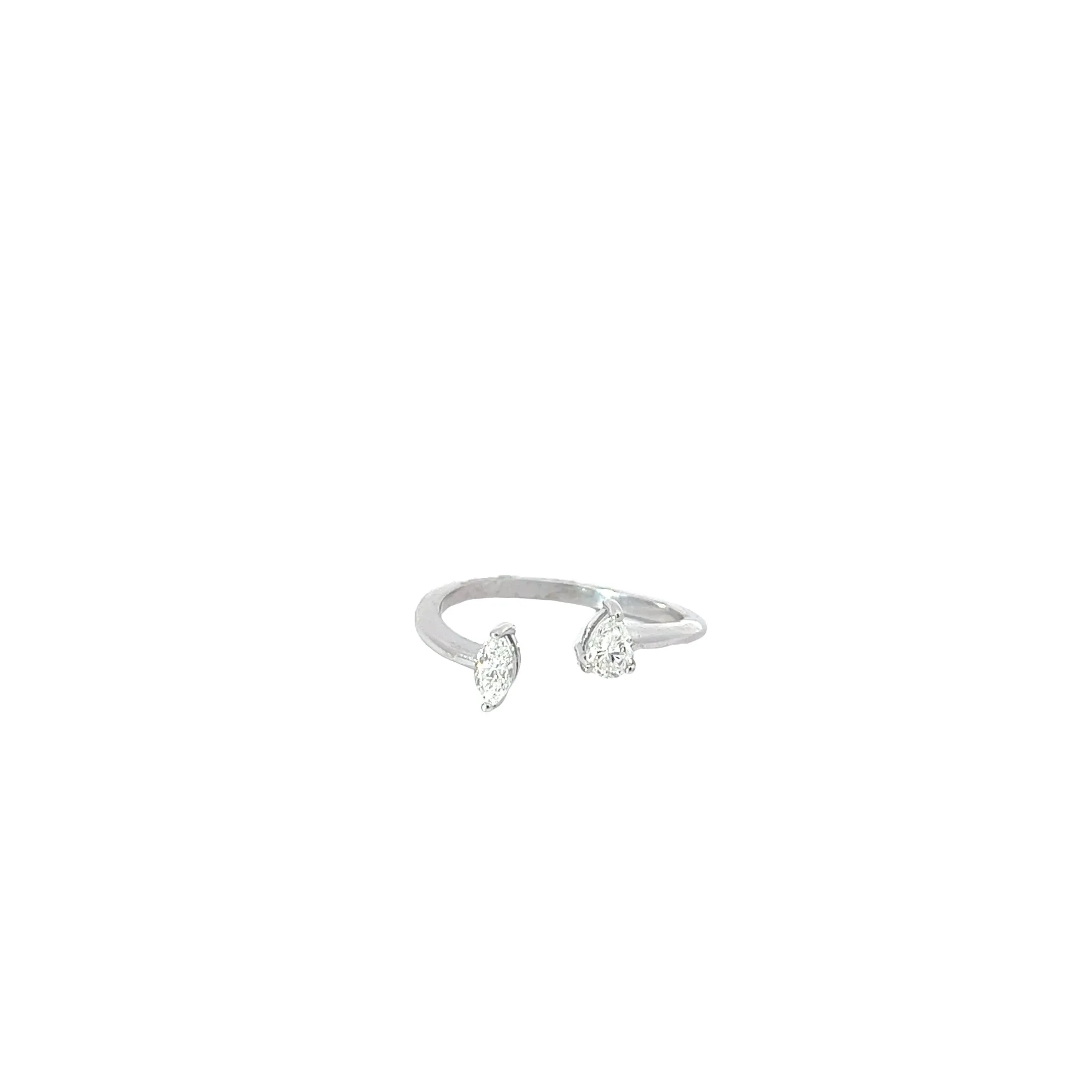 14K WHITE GOLD .38CT PEAR AND MAQUISE DIAMOND GVS2 OPEN RING