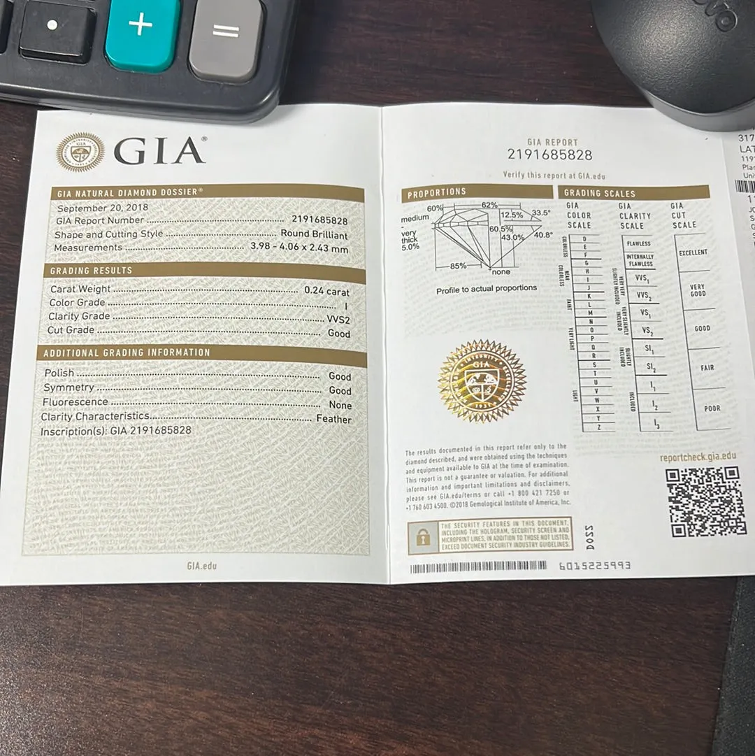 14k White Gold .49ct J/I VVS2 Round Diamond Total Weight Stud Earrings Certified By GIA .25ct JVVS2 #6197685821 and .24ct  I VVS2 #2191685828