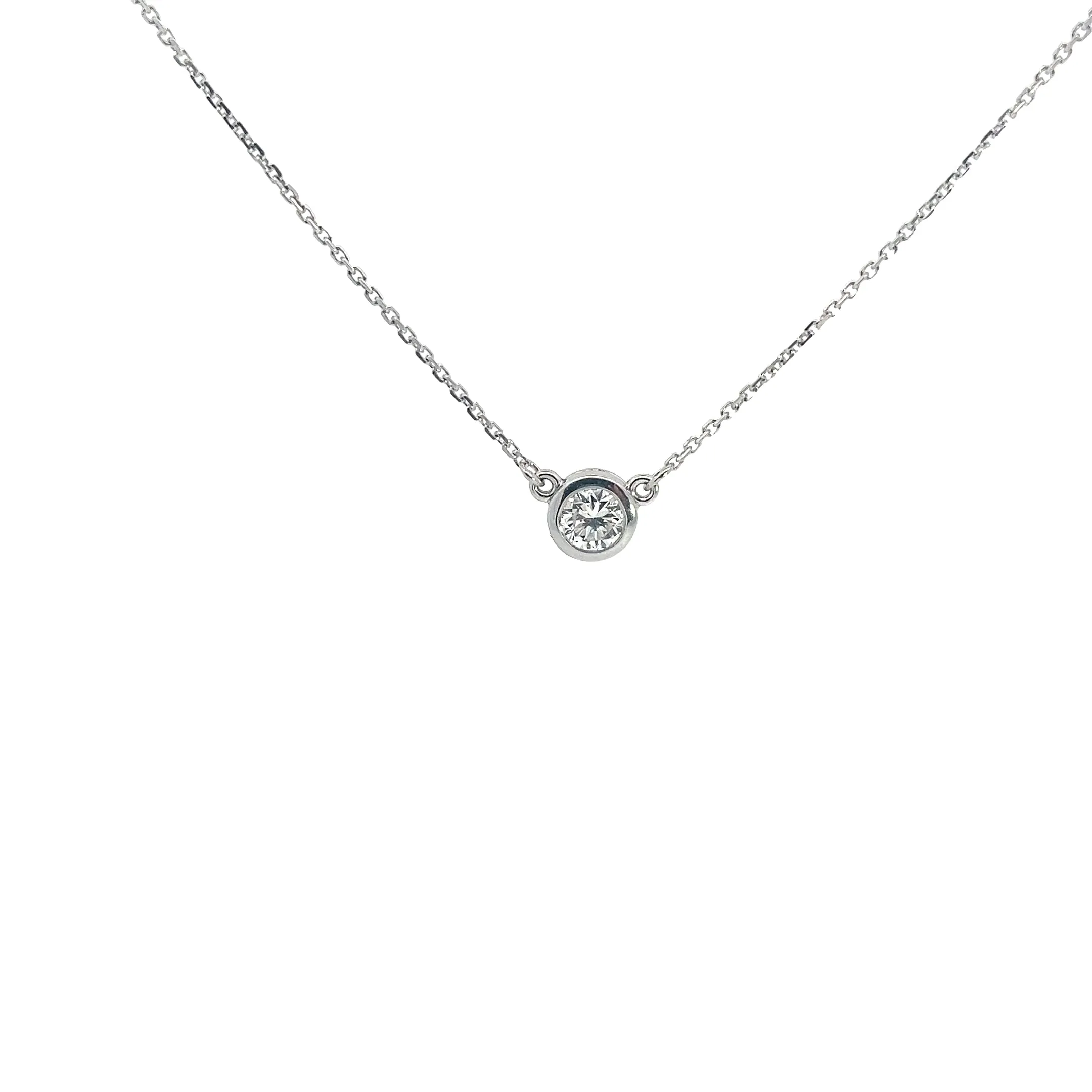 14K WHITE GOLD .53CT F VS2 BEZEL SET ROUND DIAMOND SOLITAIRE