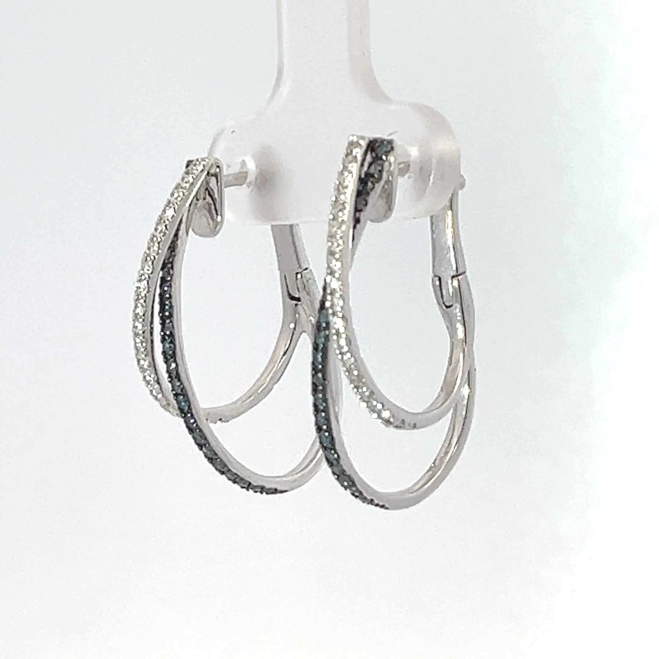 14k White Gold .58ct G SI1 Round White and Blue Diamond Earrings Preloved Bella Bleu Effy