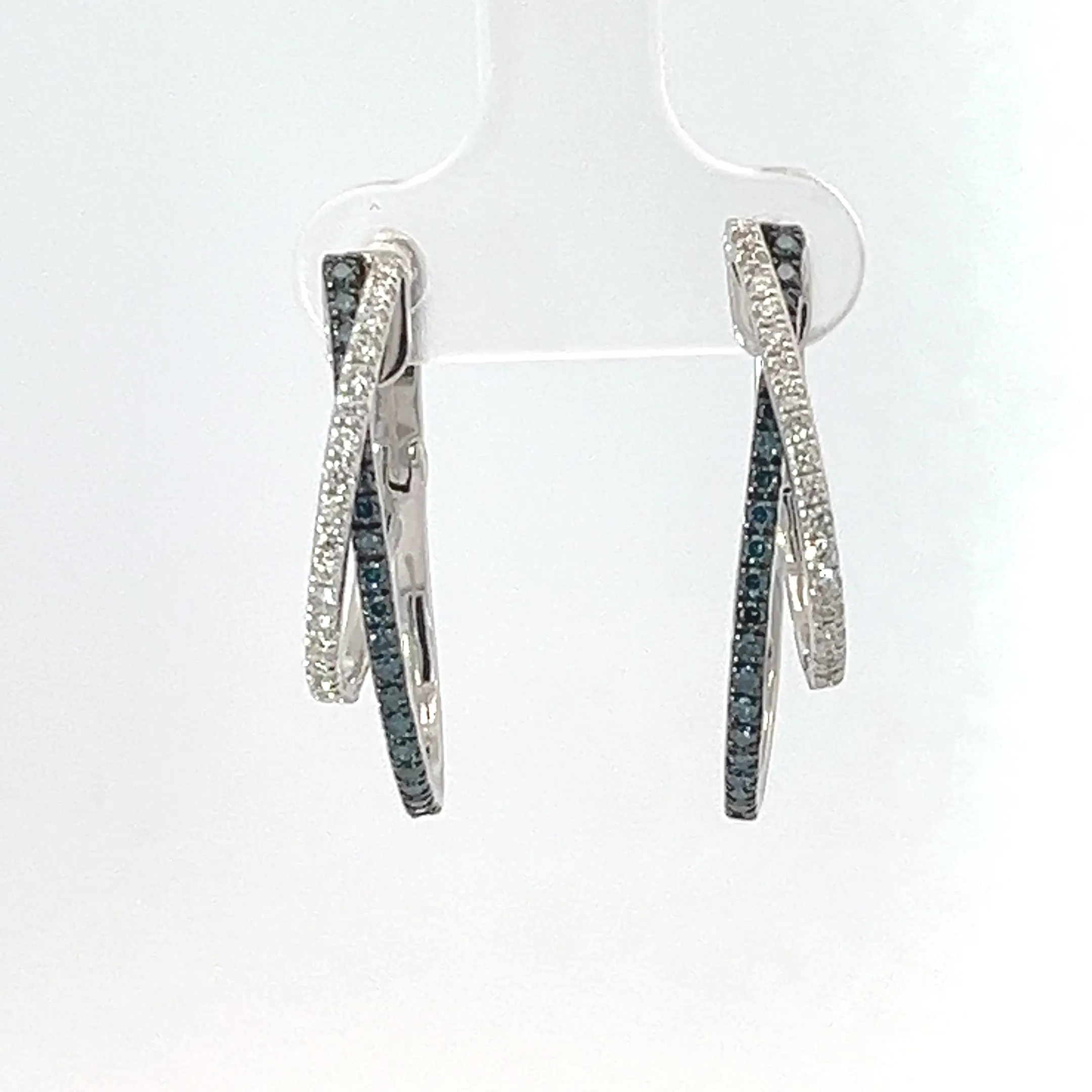 14k White Gold .58ct G SI1 Round White and Blue Diamond Earrings Preloved Bella Bleu Effy
