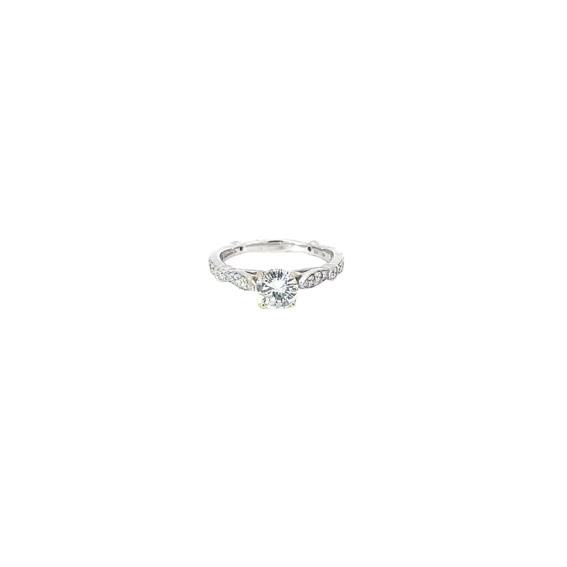14k white gold .75ct F SI1 Round center stone Diamond and .25ct round along the band engagement ring