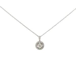 14k White Gold .75ct G SI1 Center Round  Diamond and along Halo .35ct G SI1 Round Diamond Solitaire Necklace