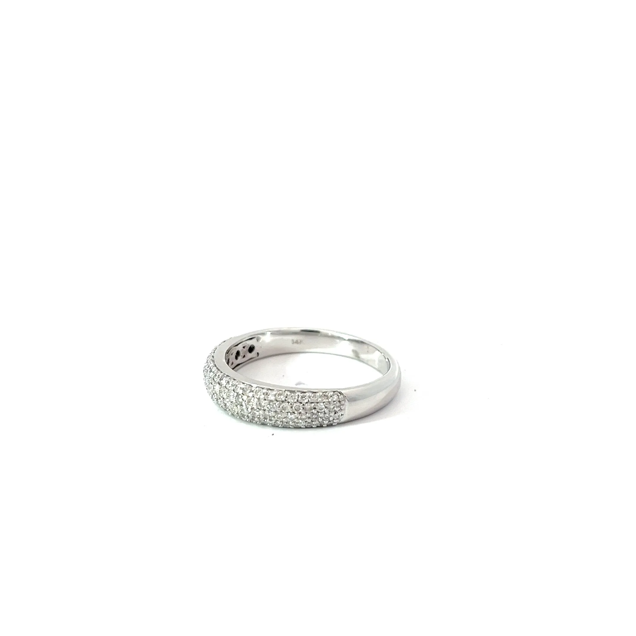 14k White Gold .75ct G VS2 Round Diamond 4 Rows Domed Pave Band