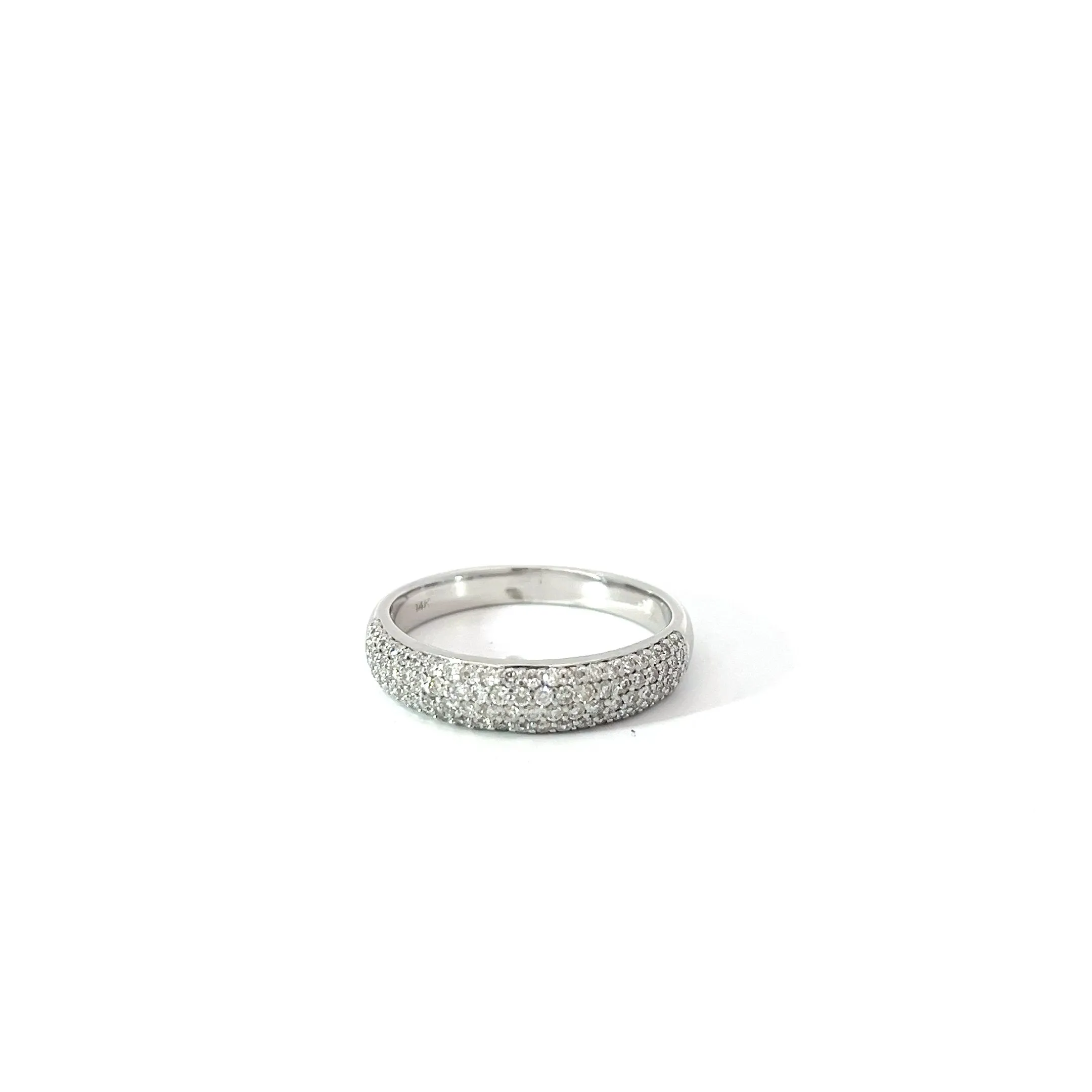 14k White Gold .75ct G VS2 Round Diamond 4 Rows Domed Pave Band