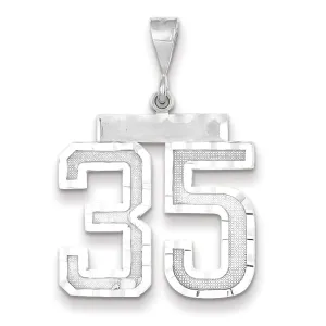 14k White Gold Diamond Cut Finish Large Size Number 35 Charm Pendant