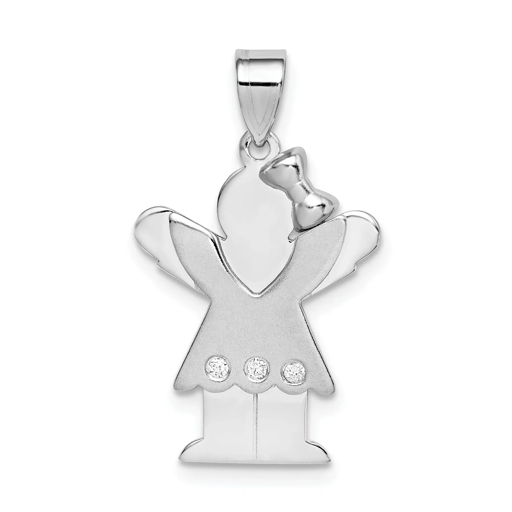 14k White Gold Diamond Girl With Bow Love Pendant
