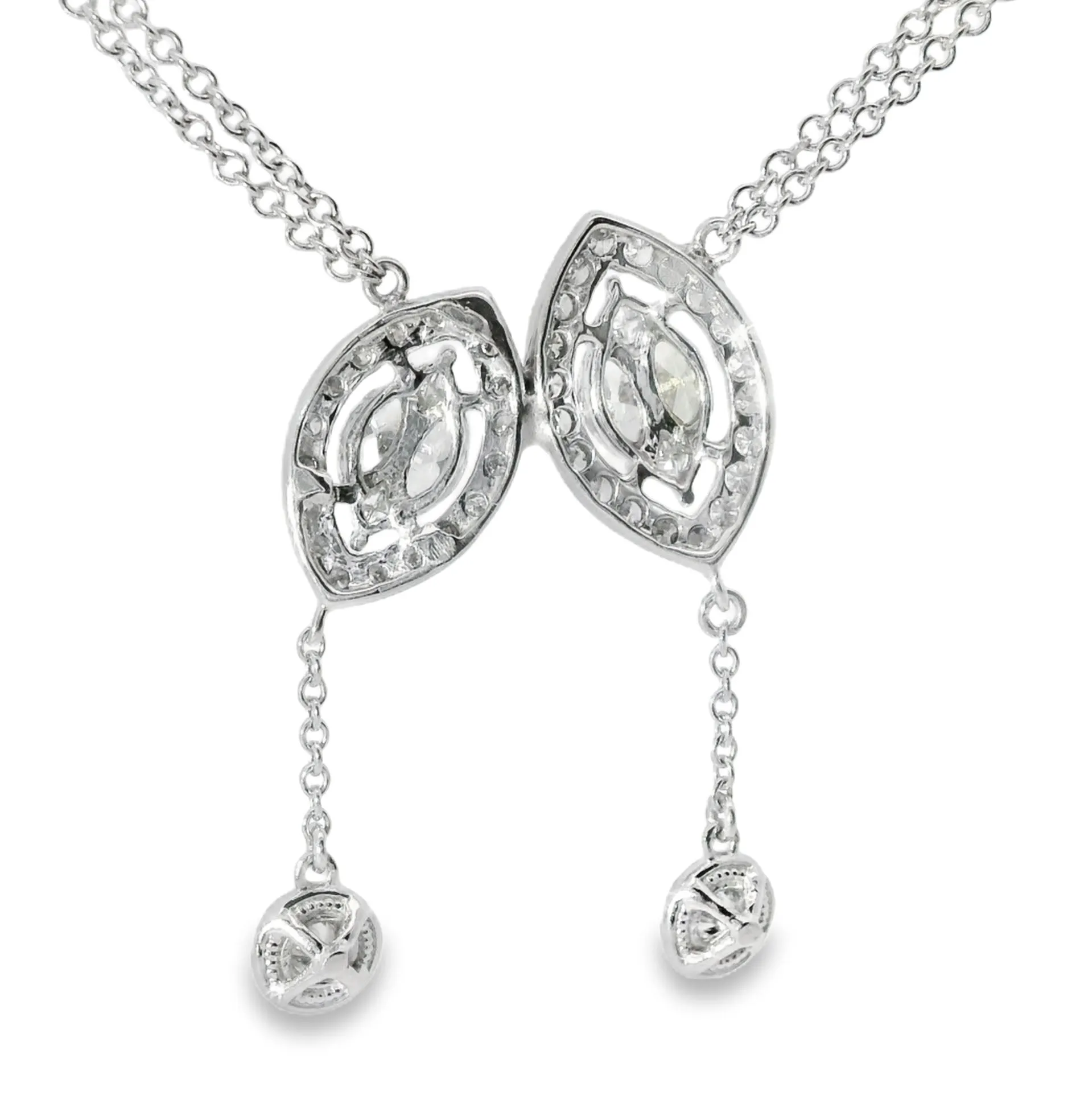 14K White Gold Diamond Lariat Cluster Station Designer Pendant Slide Necklace