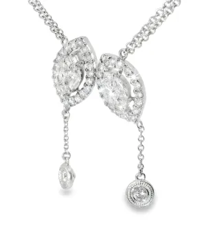 14K White Gold Diamond Lariat Cluster Station Designer Pendant Slide Necklace