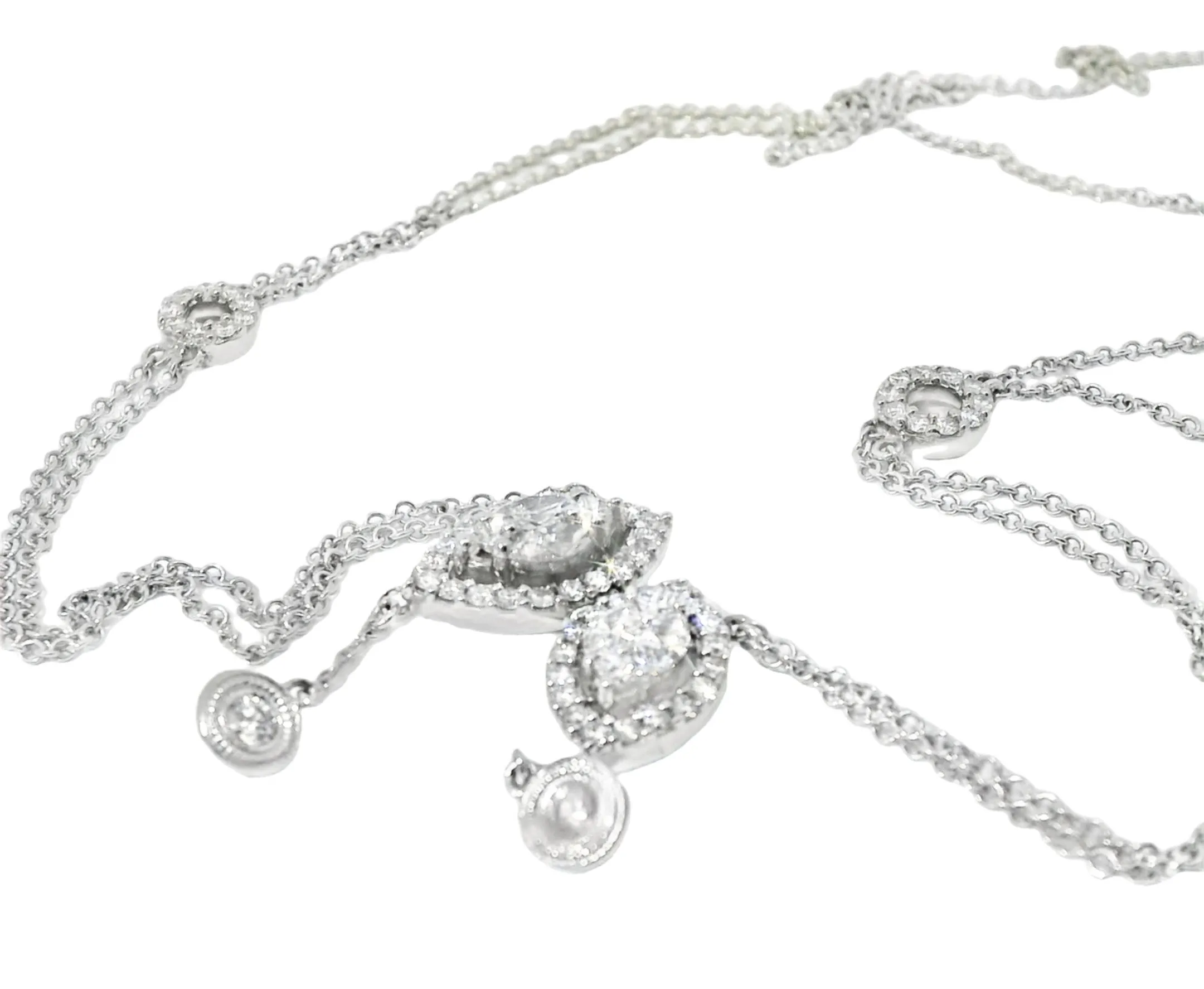 14K White Gold Diamond Lariat Cluster Station Designer Pendant Slide Necklace