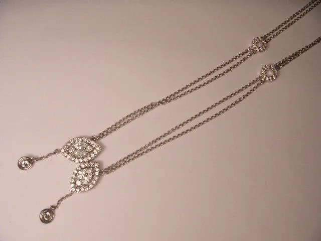 14K White Gold Diamond Lariat Cluster Station Designer Pendant Slide Necklace