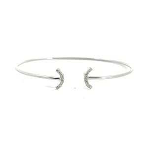 14k White Gold Moon Round Diamond Pave Cuff Bangle
