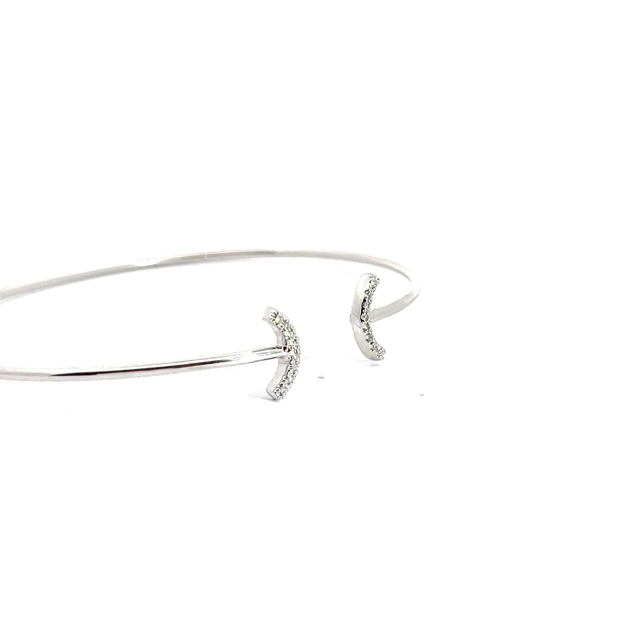 14k White Gold Moon Round Diamond Pave Cuff Bangle