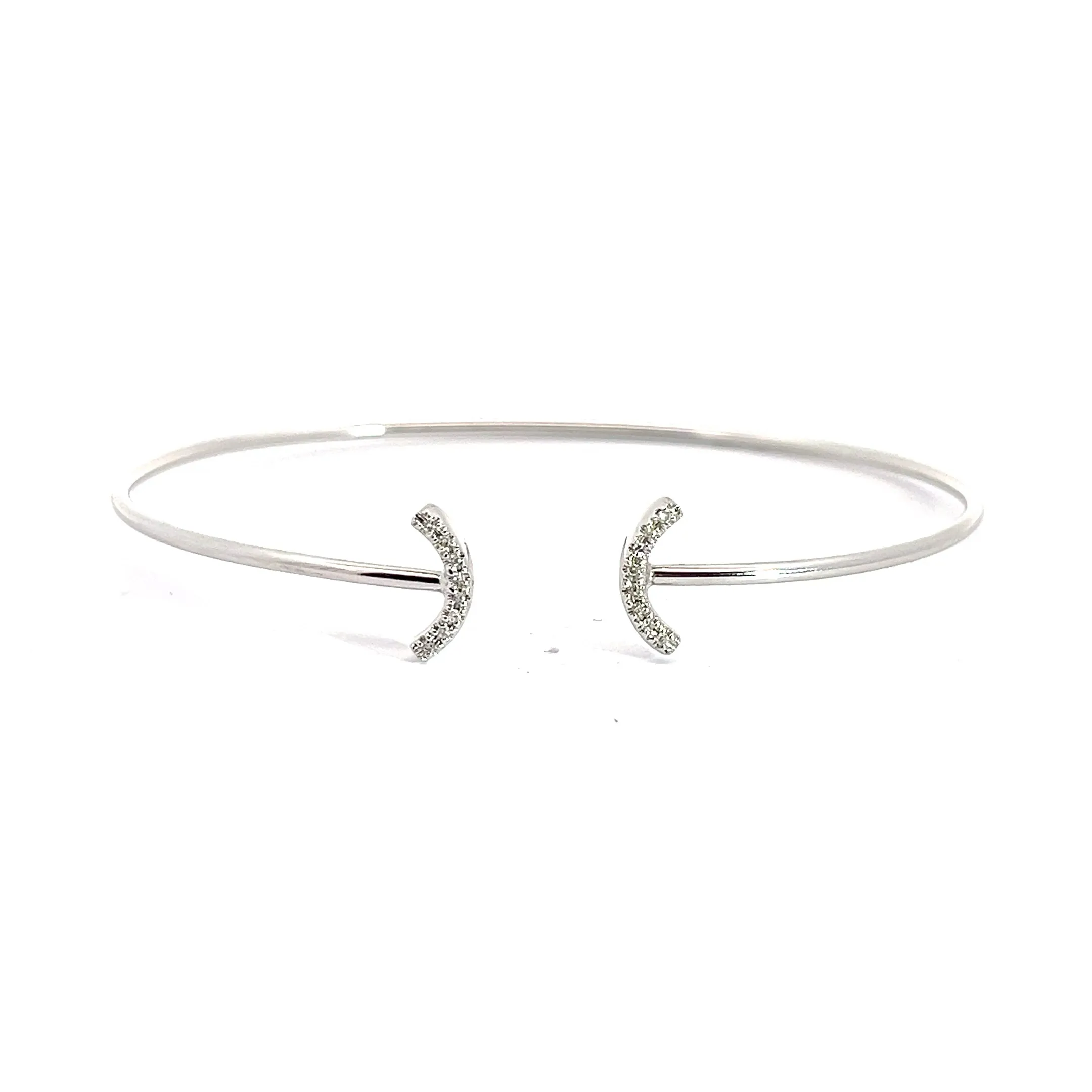 14k White Gold Moon Round Diamond Pave Cuff Bangle
