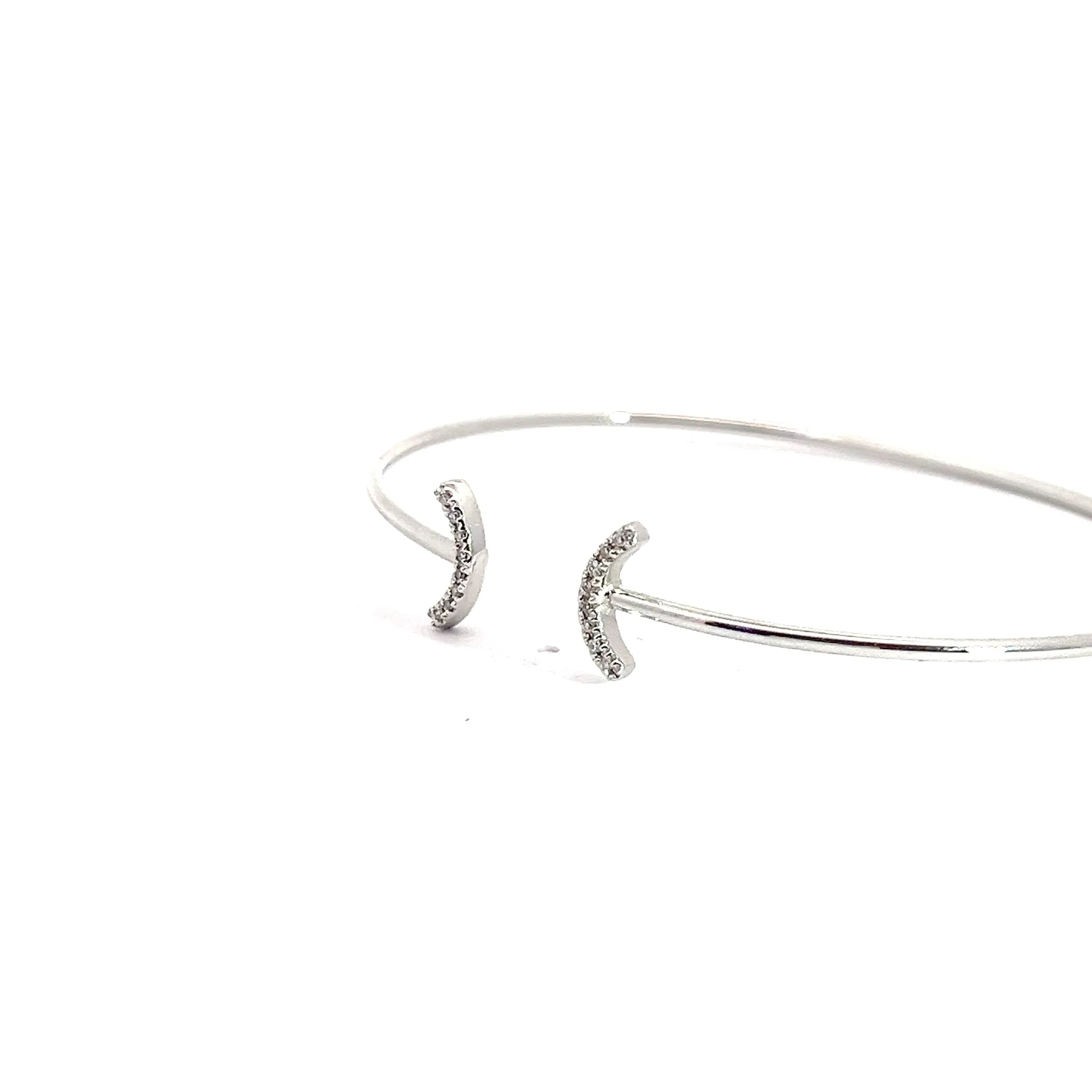 14k White Gold Moon Round Diamond Pave Cuff Bangle