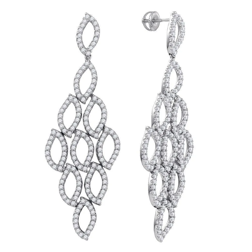14K White Gold Round Diamond Luxury Dangle Screwback Earrings 4-3/4 Cttw