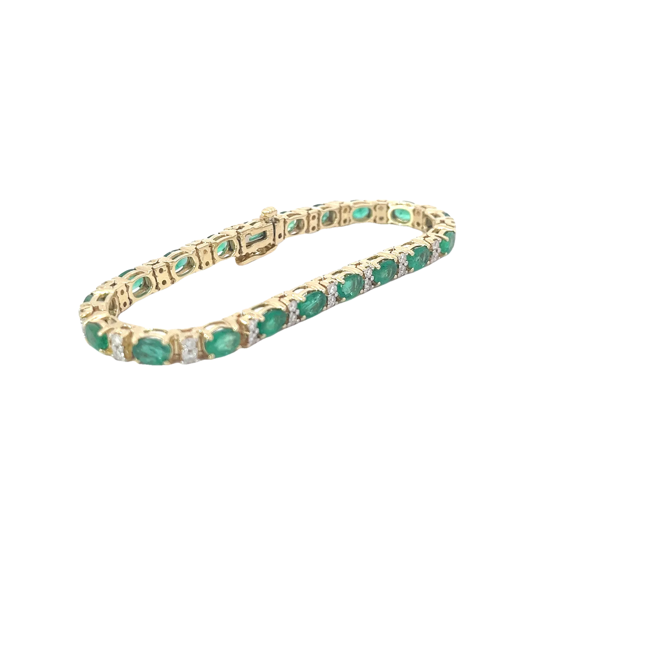 14k Yellow Gold 10ct Oval AA Emerald and 1.00ct G VS2 Round Diamond Tennis Bracelet