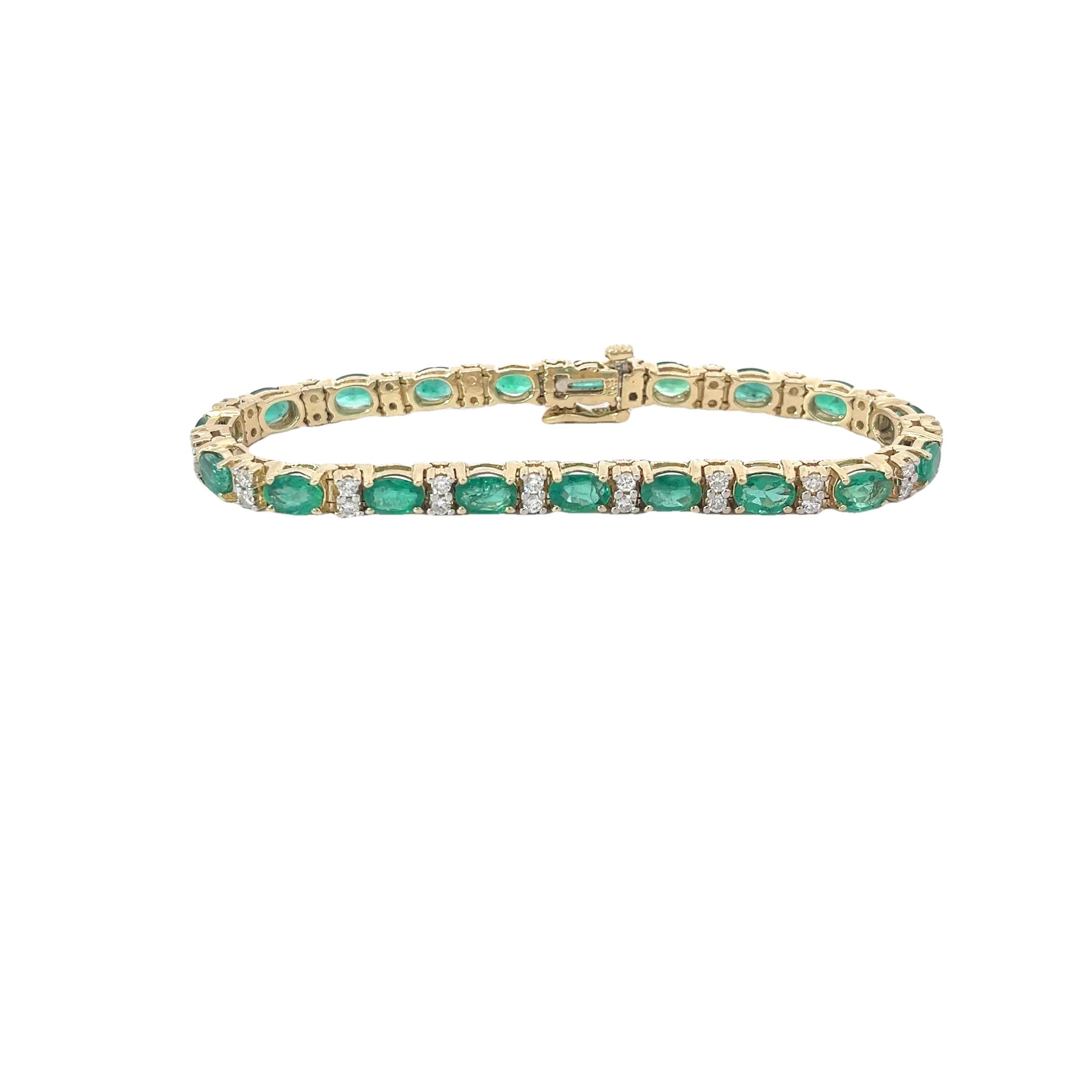14k Yellow Gold 10ct Oval AA Emerald and 1.00ct G VS2 Round Diamond Tennis Bracelet