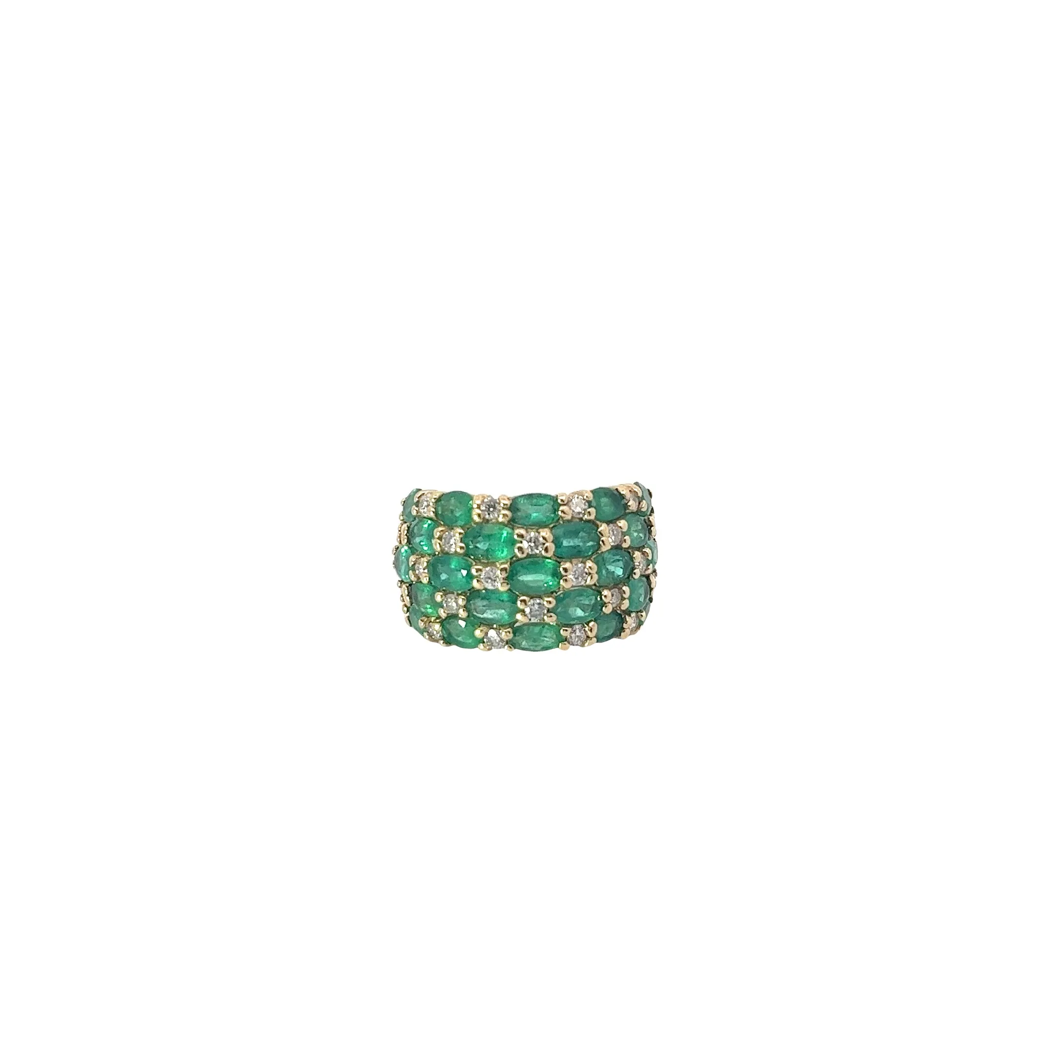 14k yellow gold 4.00ct Columbian Emerald and .50ct H SI1 Round  Diamond Band Ring