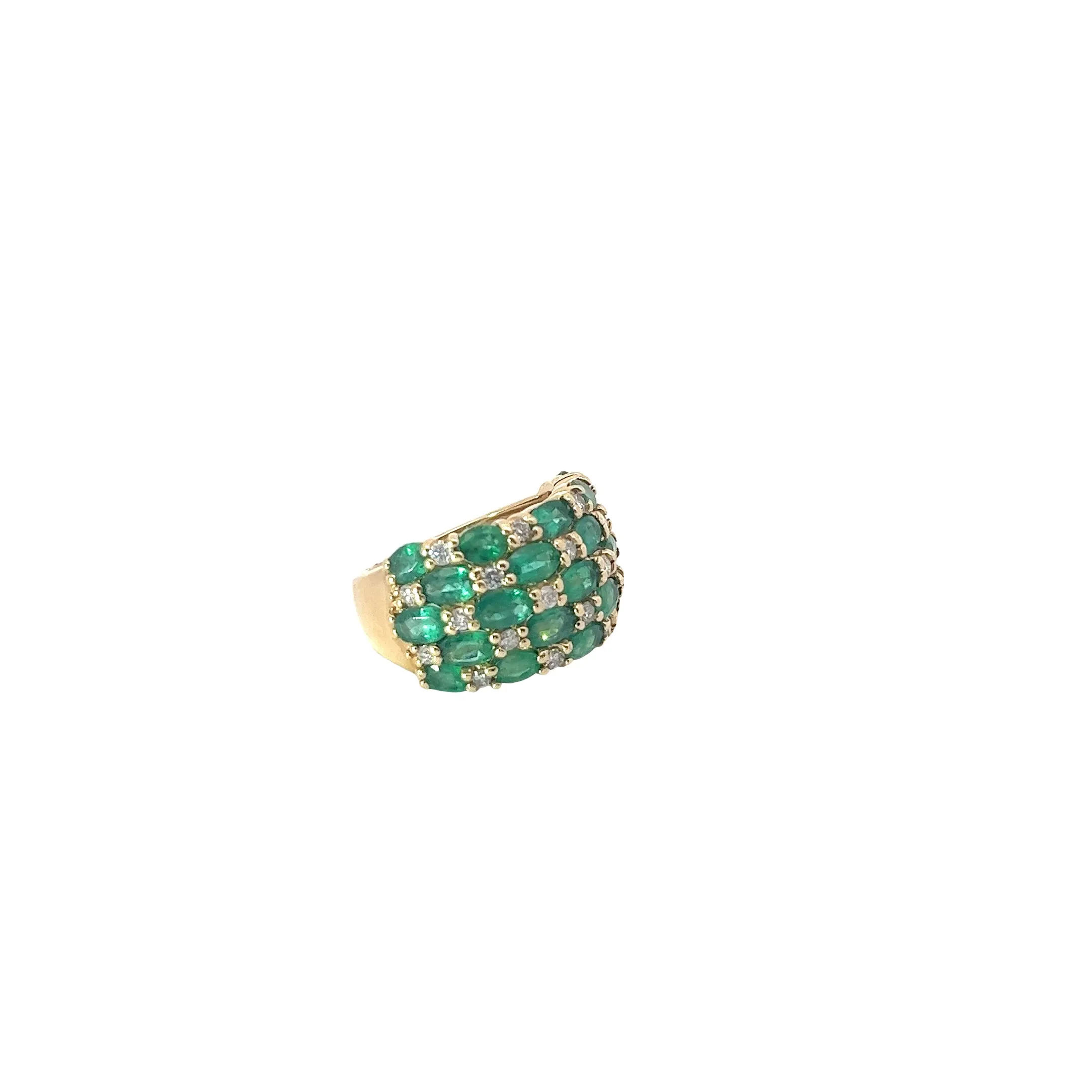 14k yellow gold 4.00ct Columbian Emerald and .50ct H SI1 Round  Diamond Band Ring