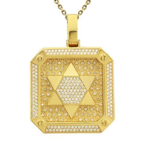 14k Yellow Gold Diamond Star of David Pendant 3 Ctw