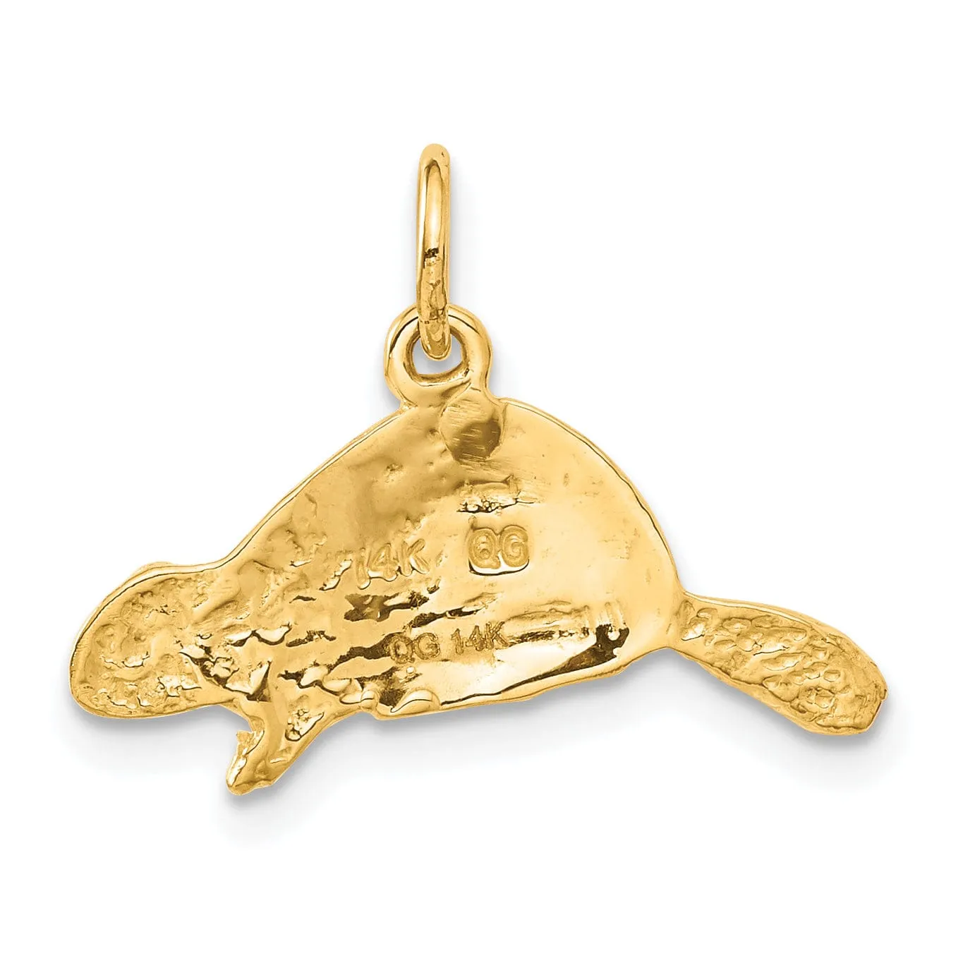 14k Yellow Gold Flat Back Textured Polished Finish Beaver Charm Pendant