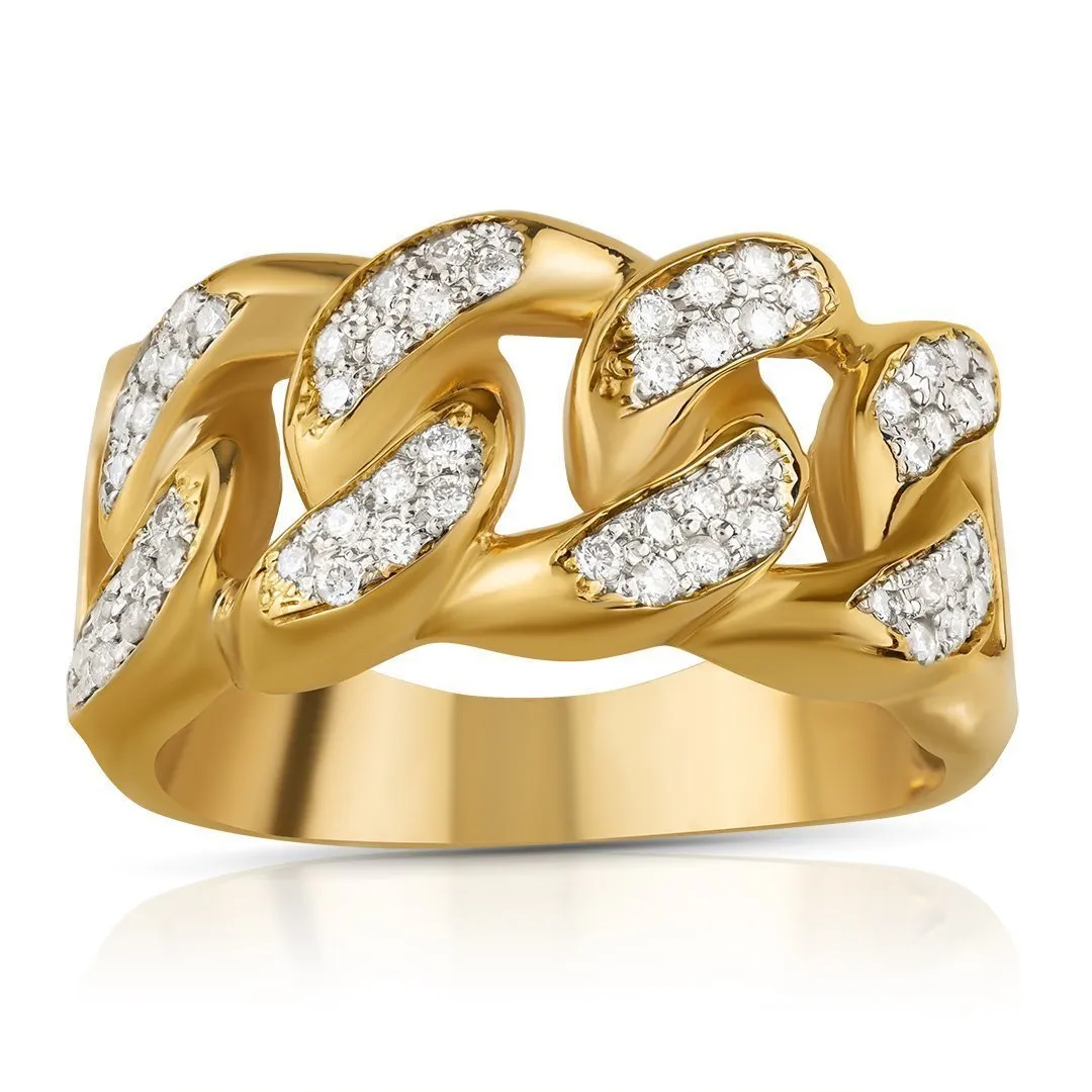14k Yellow Gold Mens Diamond Cuban Link Ring 0.6 Ctw