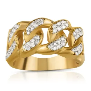 14k Yellow Gold Mens Diamond Cuban Link Ring 0.6 Ctw
