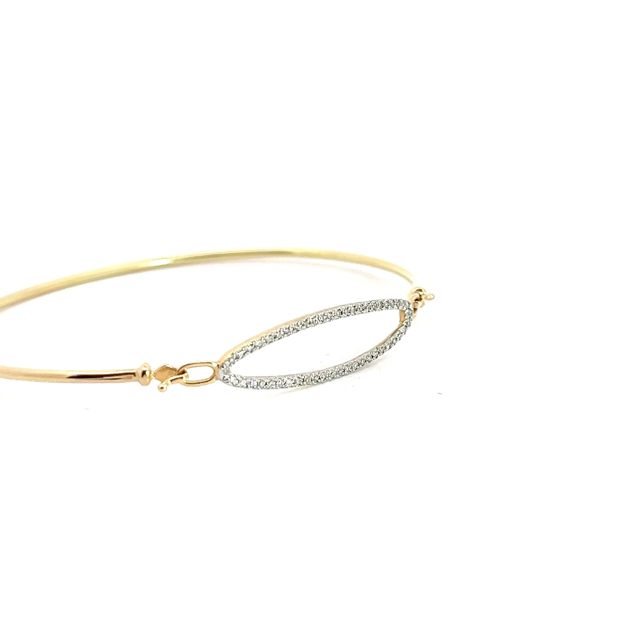 14k Yellow Gold Oval Round Diamond Pave Bangle Bracelet