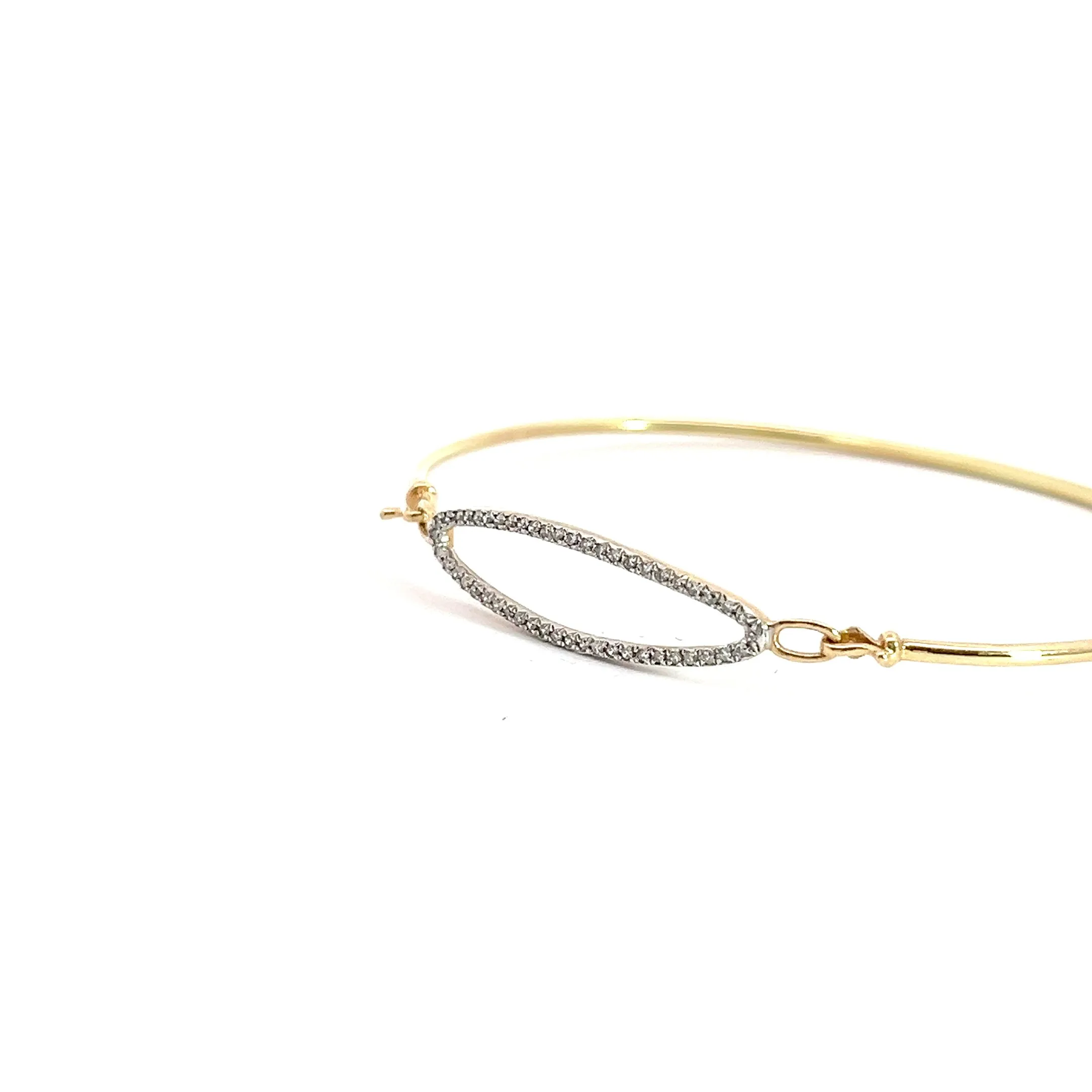 14k Yellow Gold Oval Round Diamond Pave Bangle Bracelet