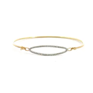 14k Yellow Gold Oval Round Diamond Pave Bangle Bracelet