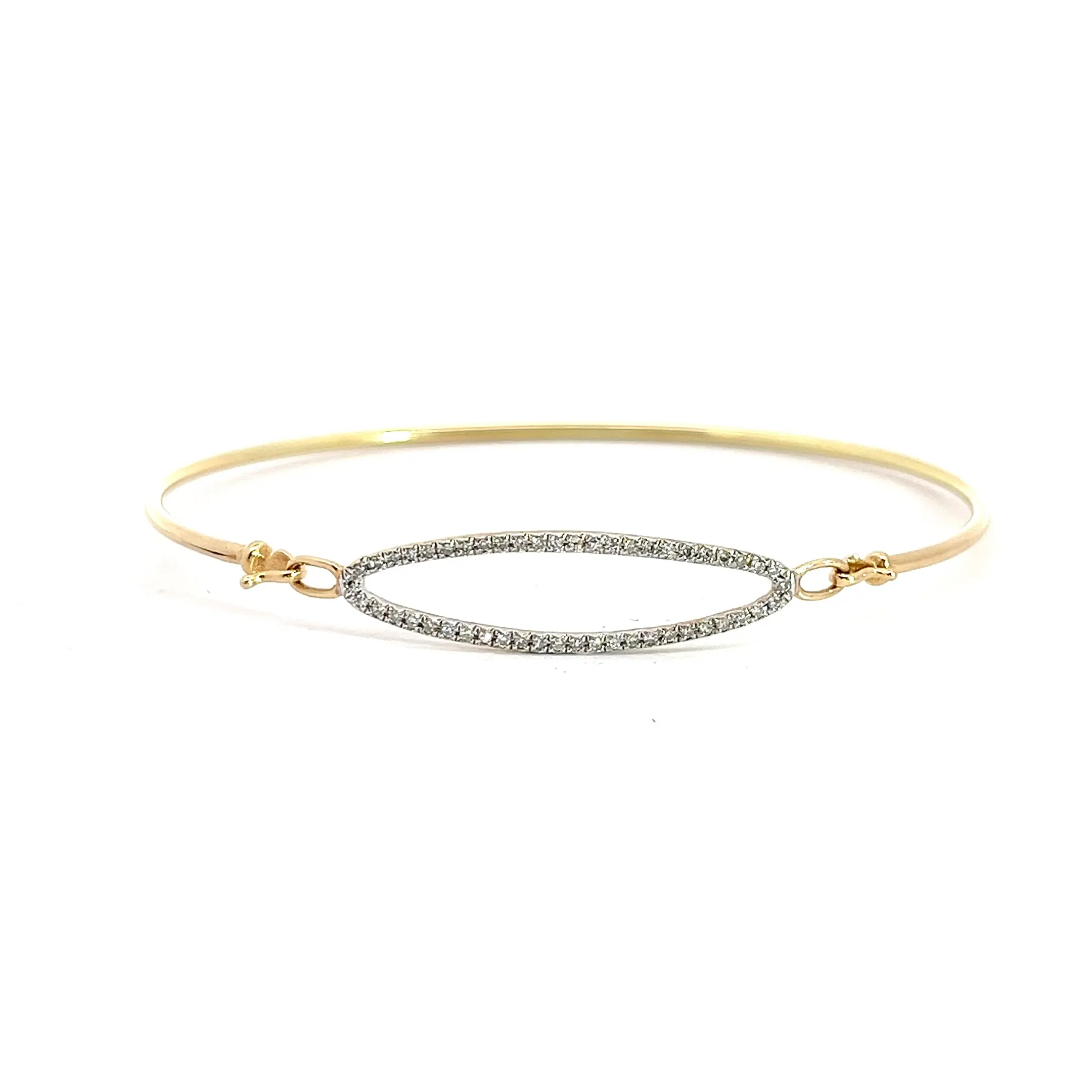14k Yellow Gold Oval Round Diamond Pave Bangle Bracelet