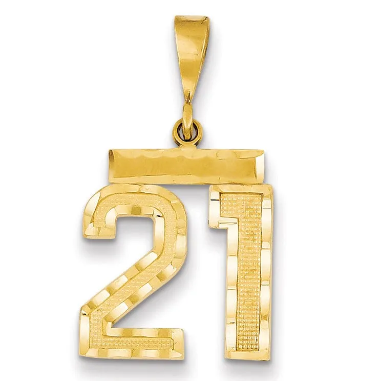 14K Yellow Gold Polished Diamond Cut Finish Medium Size Number 21 Charm Pendant