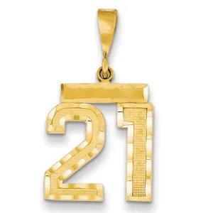 14K Yellow Gold Polished Diamond Cut Finish Medium Size Number 21 Charm Pendant