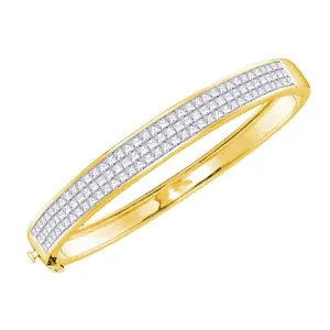 14K Yellow Gold Womens Princess Diamond Luxury Bangle Bracelet 6.00 Cttw