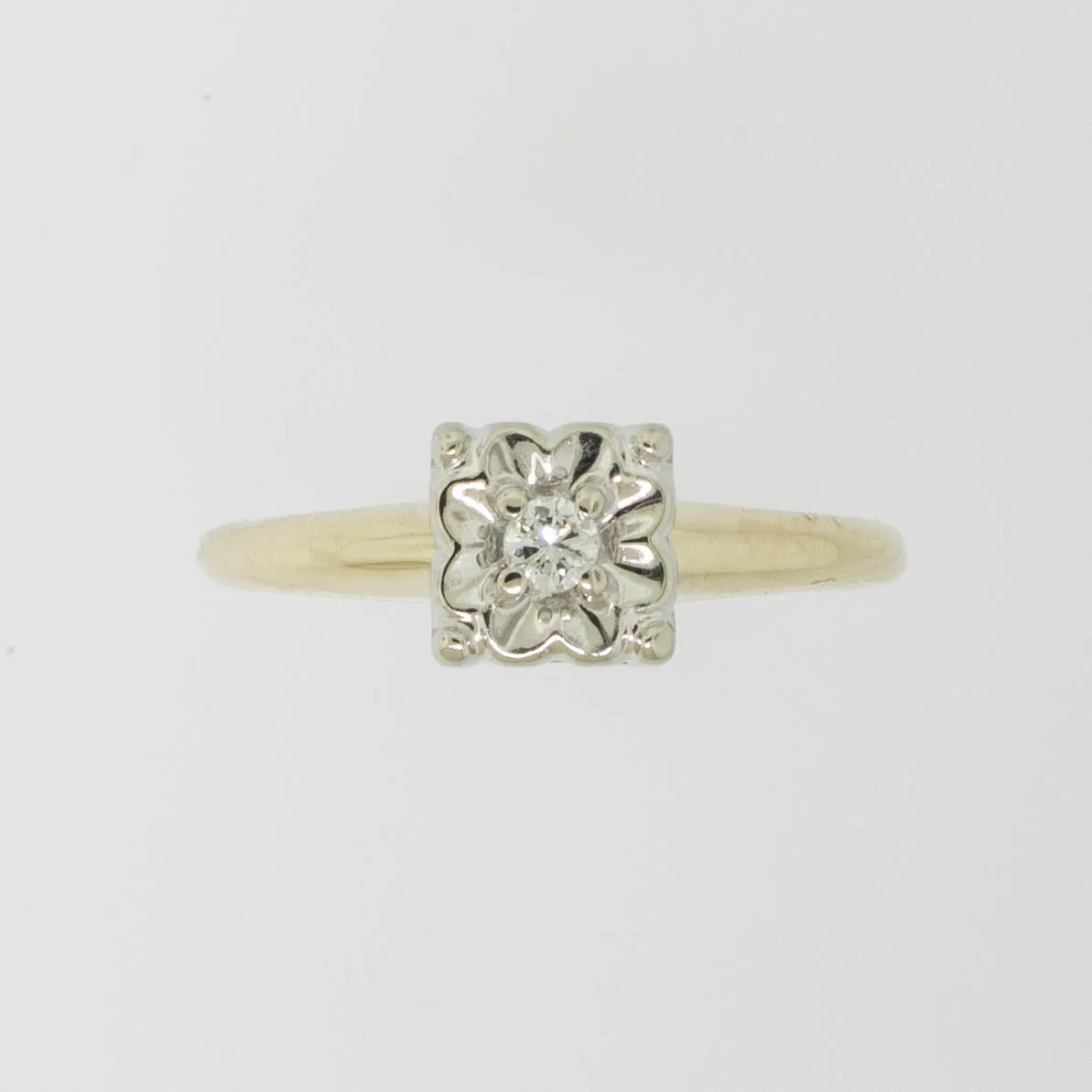14K Yellow/White Gold Illusion Head Diamond Ring .05ct Size 4.75 Preowned