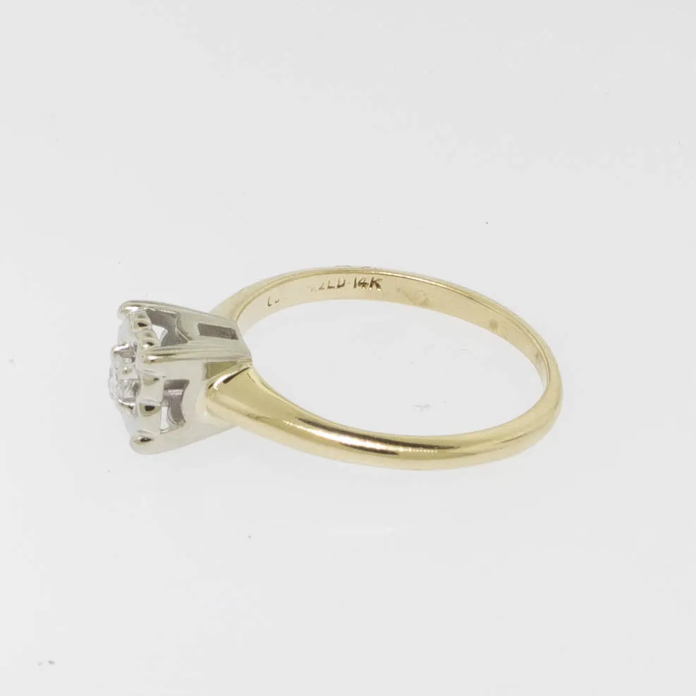 14K Yellow/White Gold Illusion Head Diamond Ring .05ct Size 4.75 Preowned