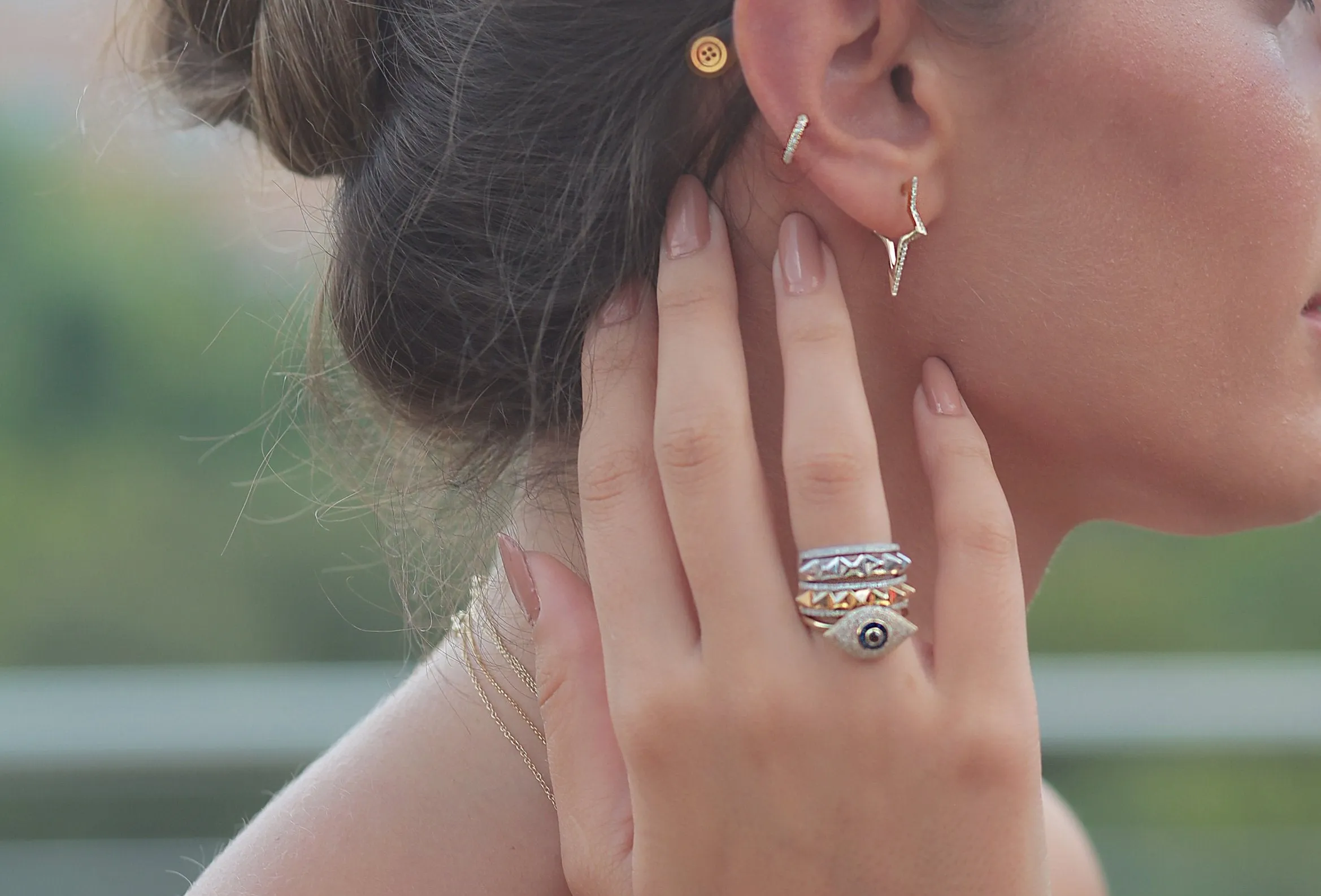 14KT Gold Diamond Curved Star Earrings