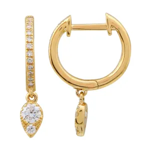 14KT Gold Diamond Dangling Huggie Earrings