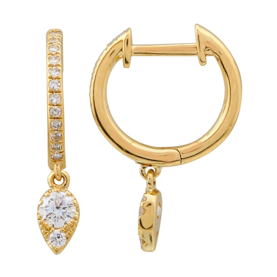 14KT Gold Diamond Dangling Huggie Earrings