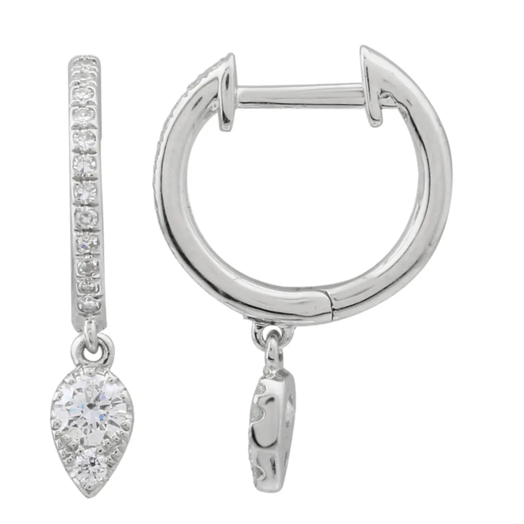 14KT Gold Diamond Dangling Huggie Earrings