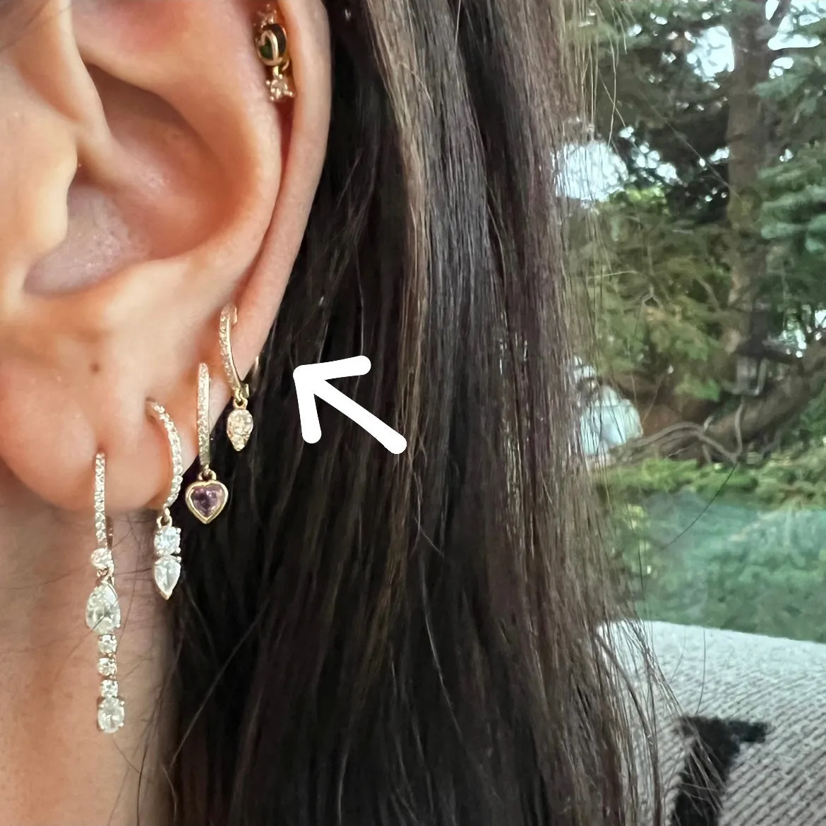 14KT Gold Diamond Dangling Huggie Earrings