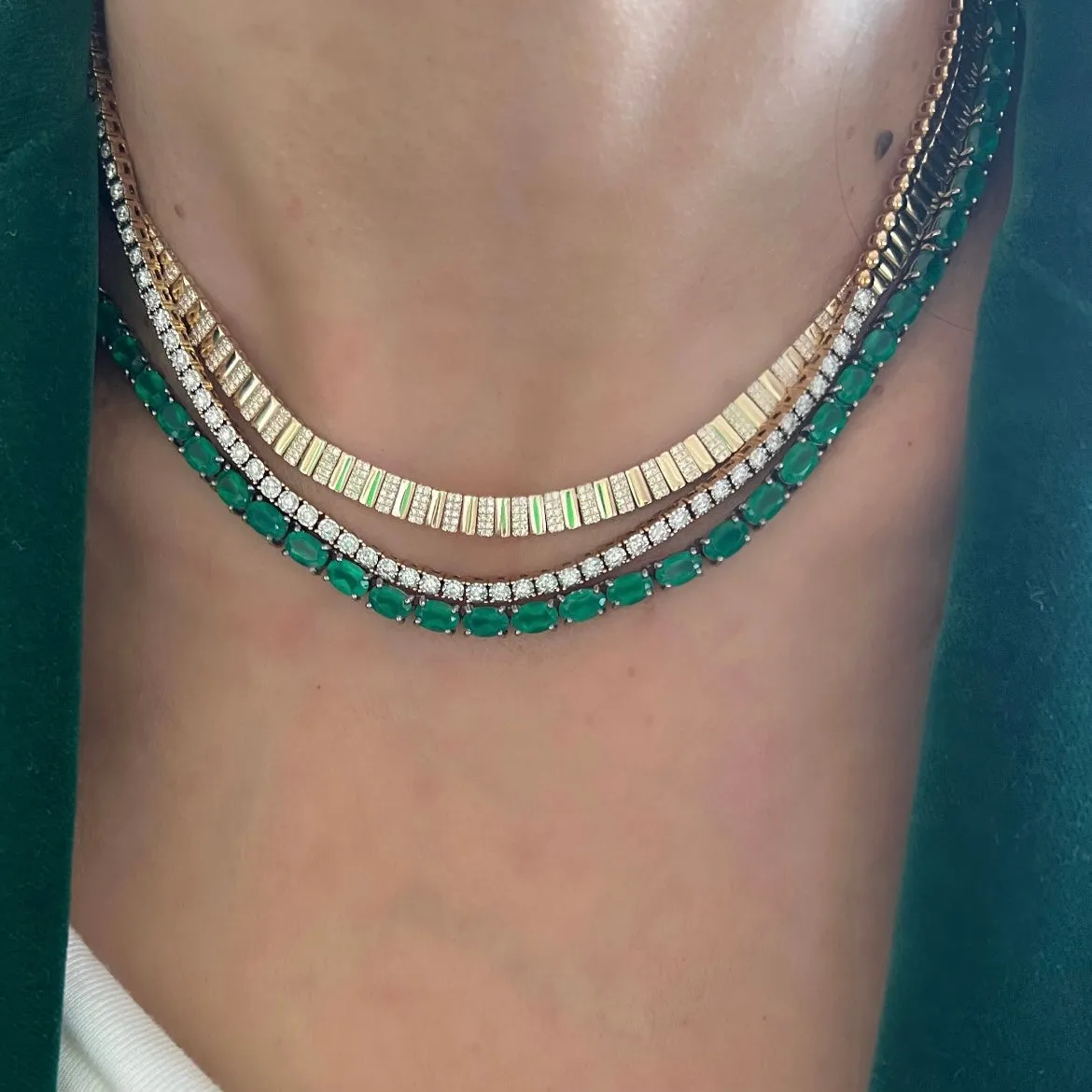 14KT Gold Diamond Illusion Four Prong Set Tennis Necklace