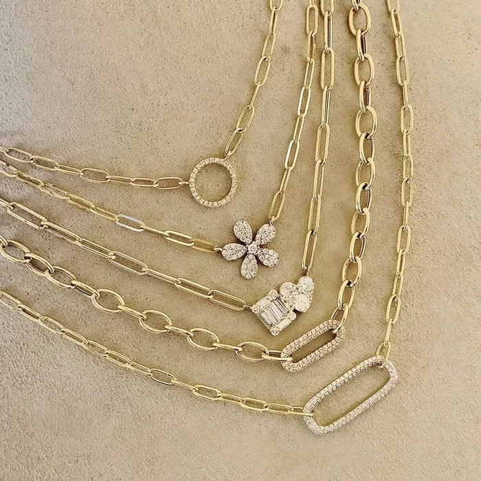 14KT GOLD DIAMOND OPEN RECTANGLE LINK NECKLACE