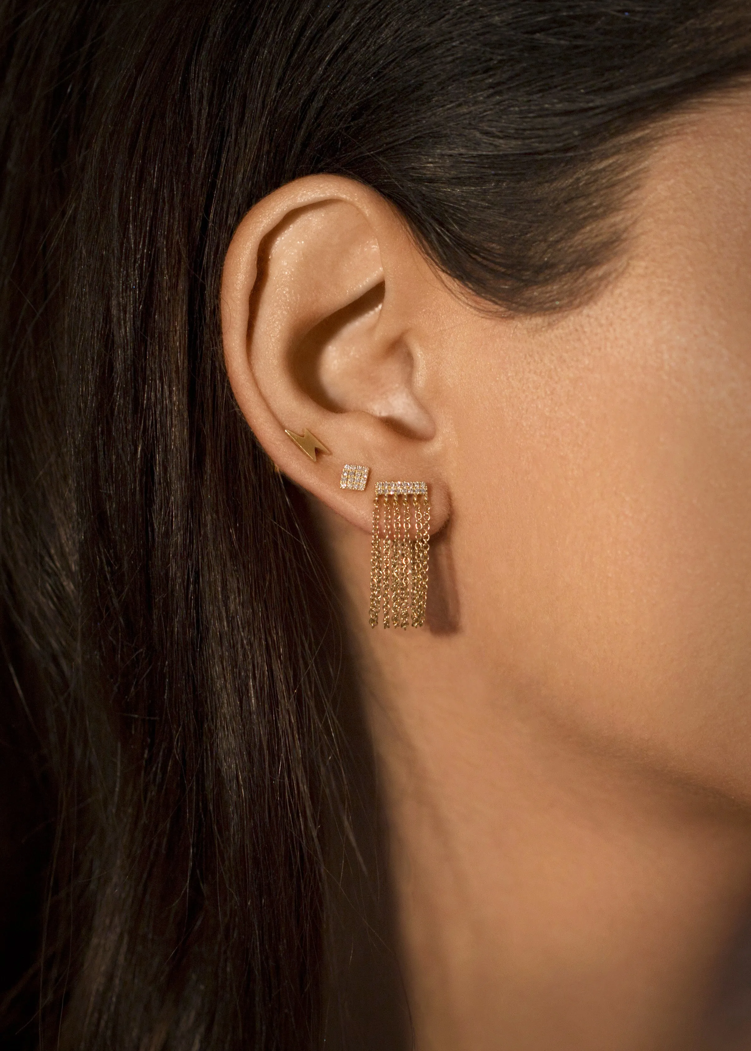 14KT GOLD PAVE DIAMOND MINI SQUARE EARRING