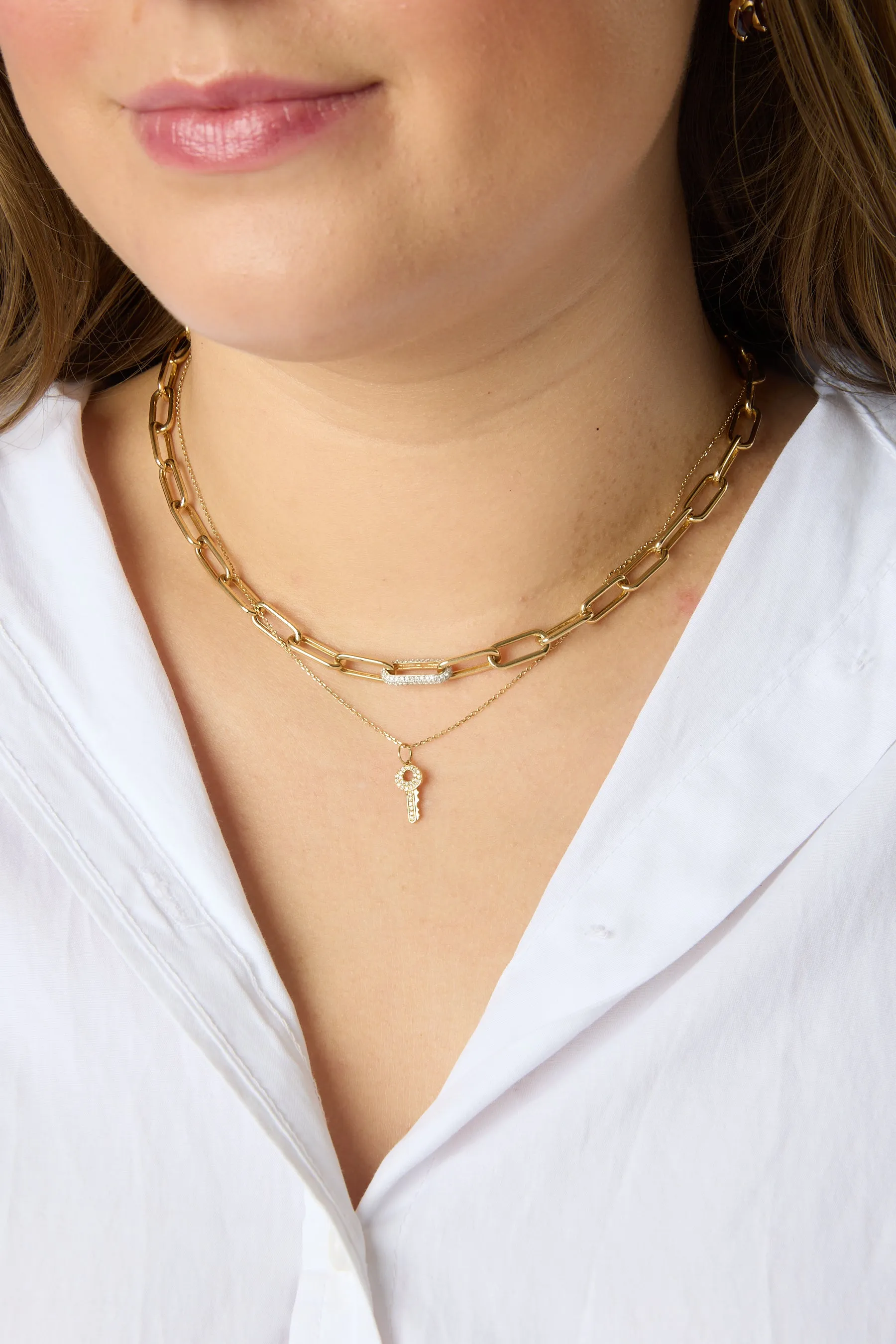 14KYW Pave Oval Link Necklace