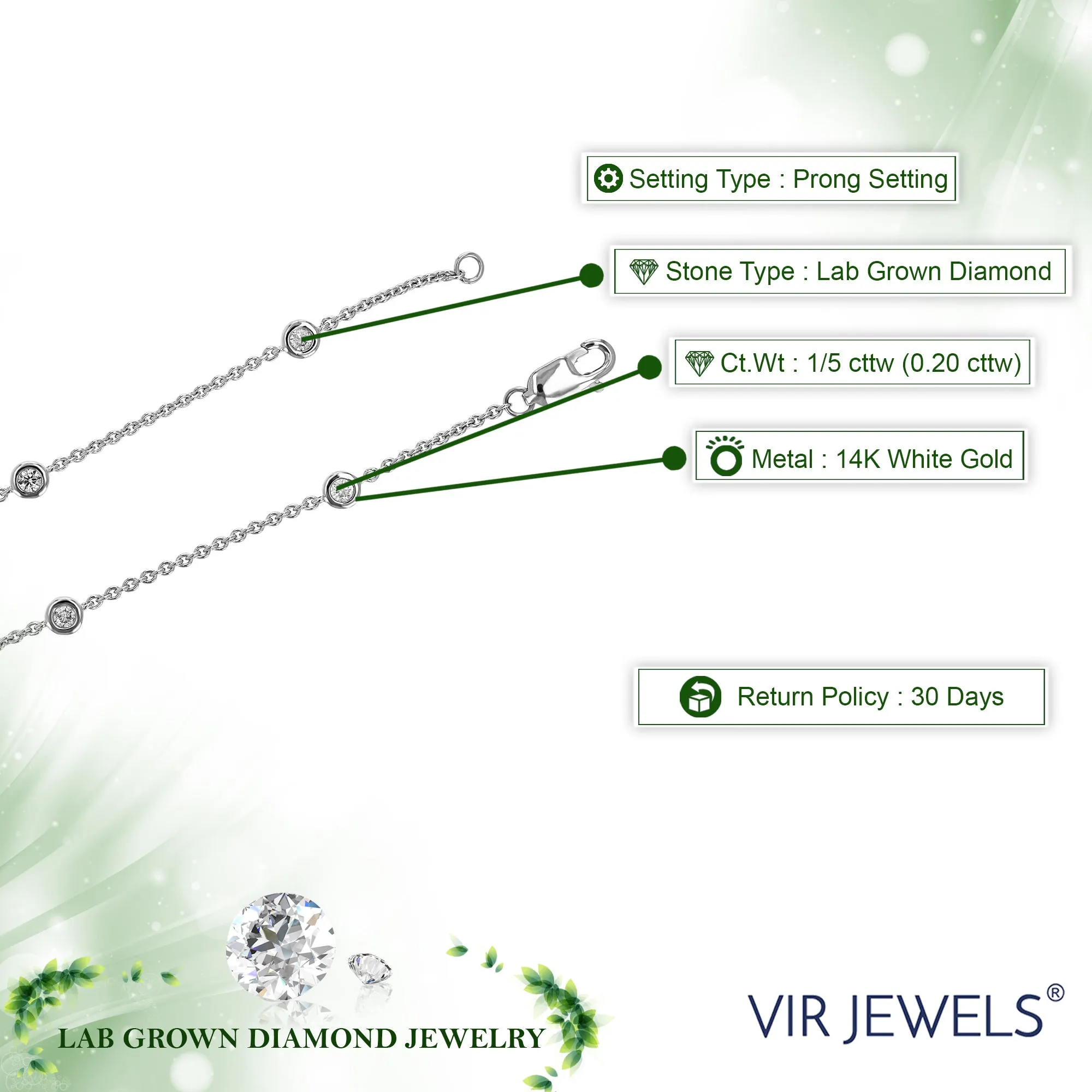 1/5 cttw Lab Grown Diamond Seven Tennis Bracelets 14K White Gold