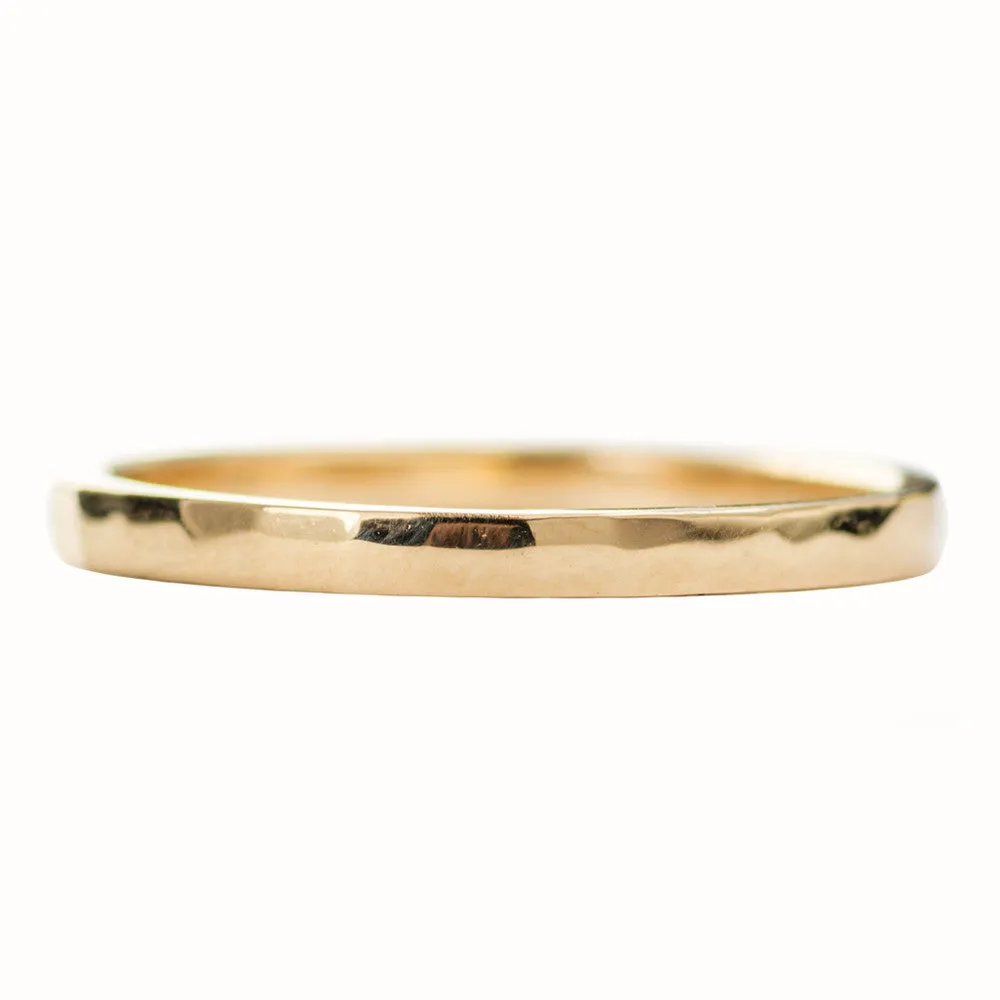 1.7mm Square 14k Yellow Gold Wedding Band, Hammered Polished